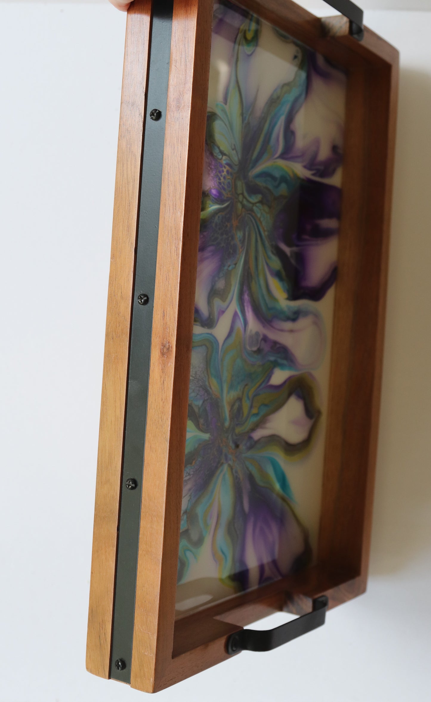 12 x 18 Acacia Serving Tray - Purple/Green 1