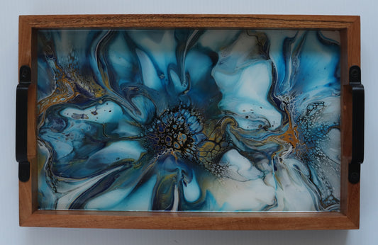 10 x 16 Acacia Serving Tray - Blue 1
