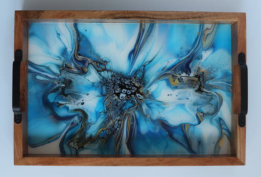 12 x 18 Acacia Serving Tray - Blue 1