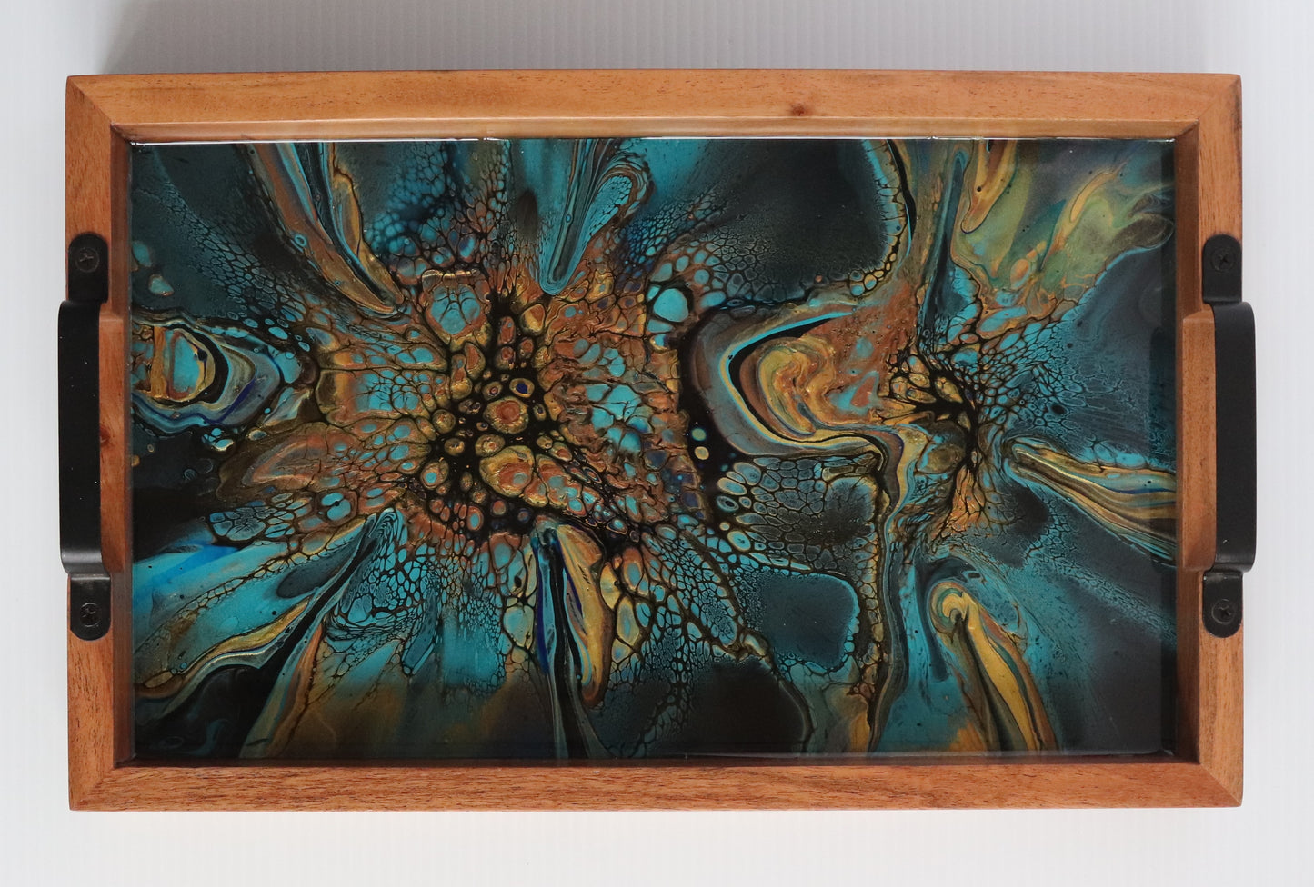 10 x 16 Acacia Serving Tray - Blue/Gold 1