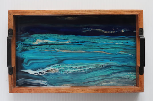 10 x 16 Acacia Serving Tray - Night Sea 1