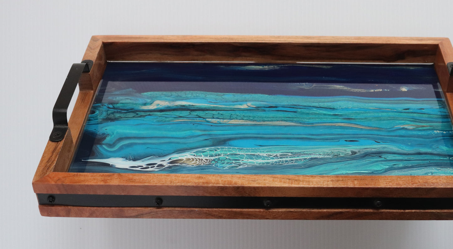 10 x 16 Acacia Serving Tray - Night Sea 1