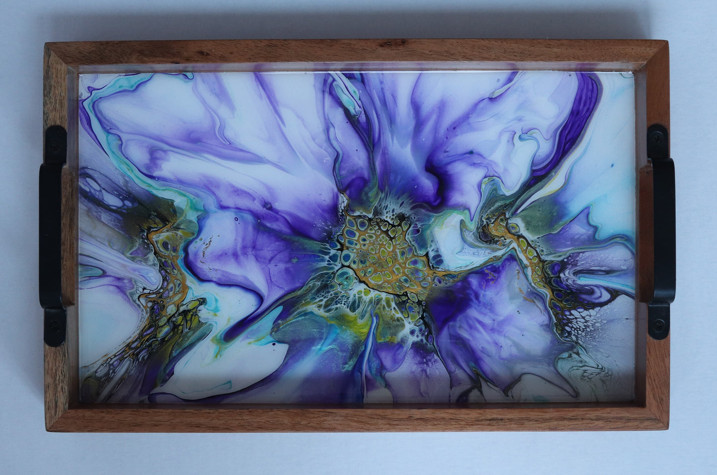10 x 16 Acacia Serving Tray - Purple/Green 1