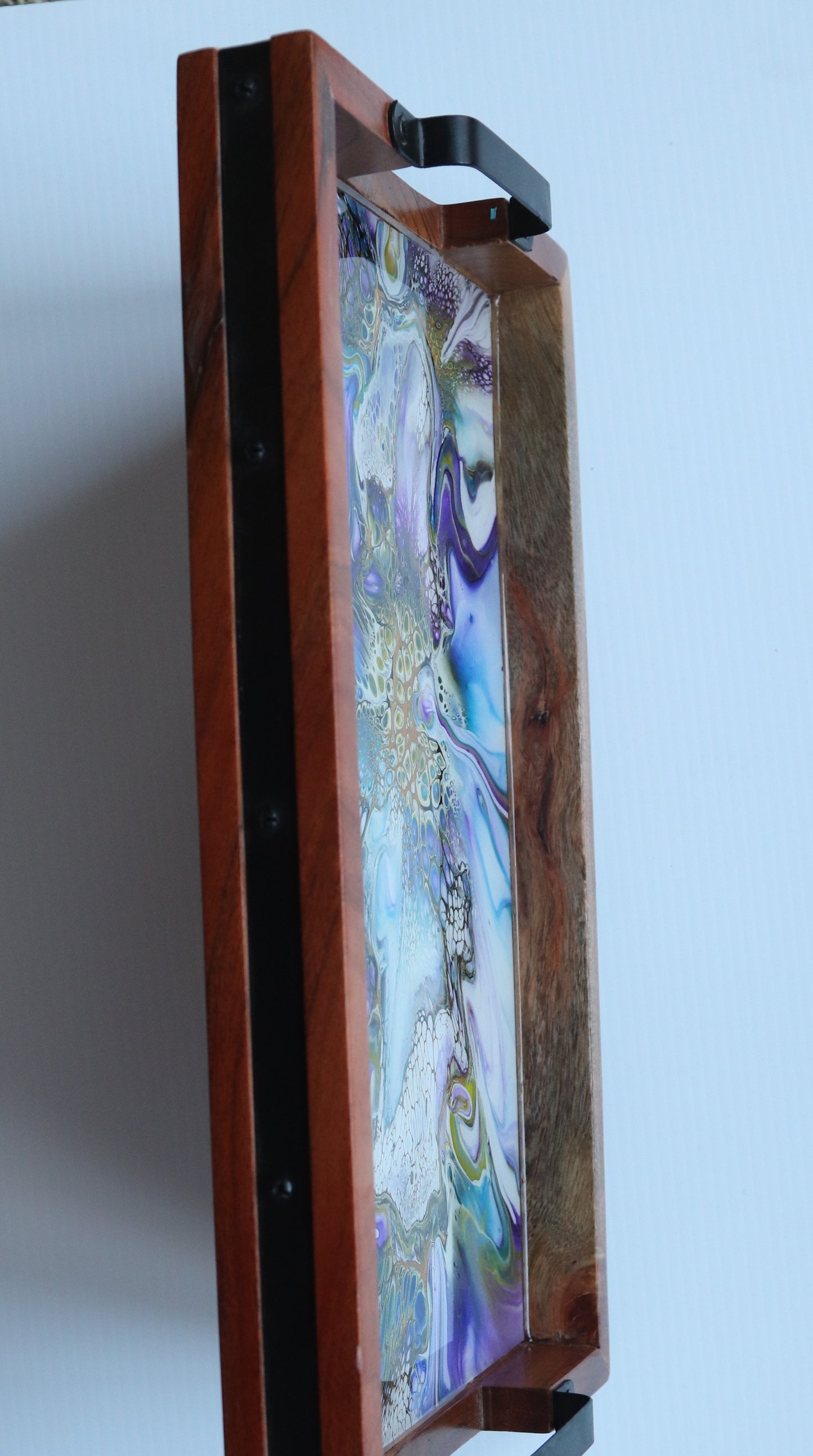 10 x 16 Acacia Serving Tray - Purple/Green 2