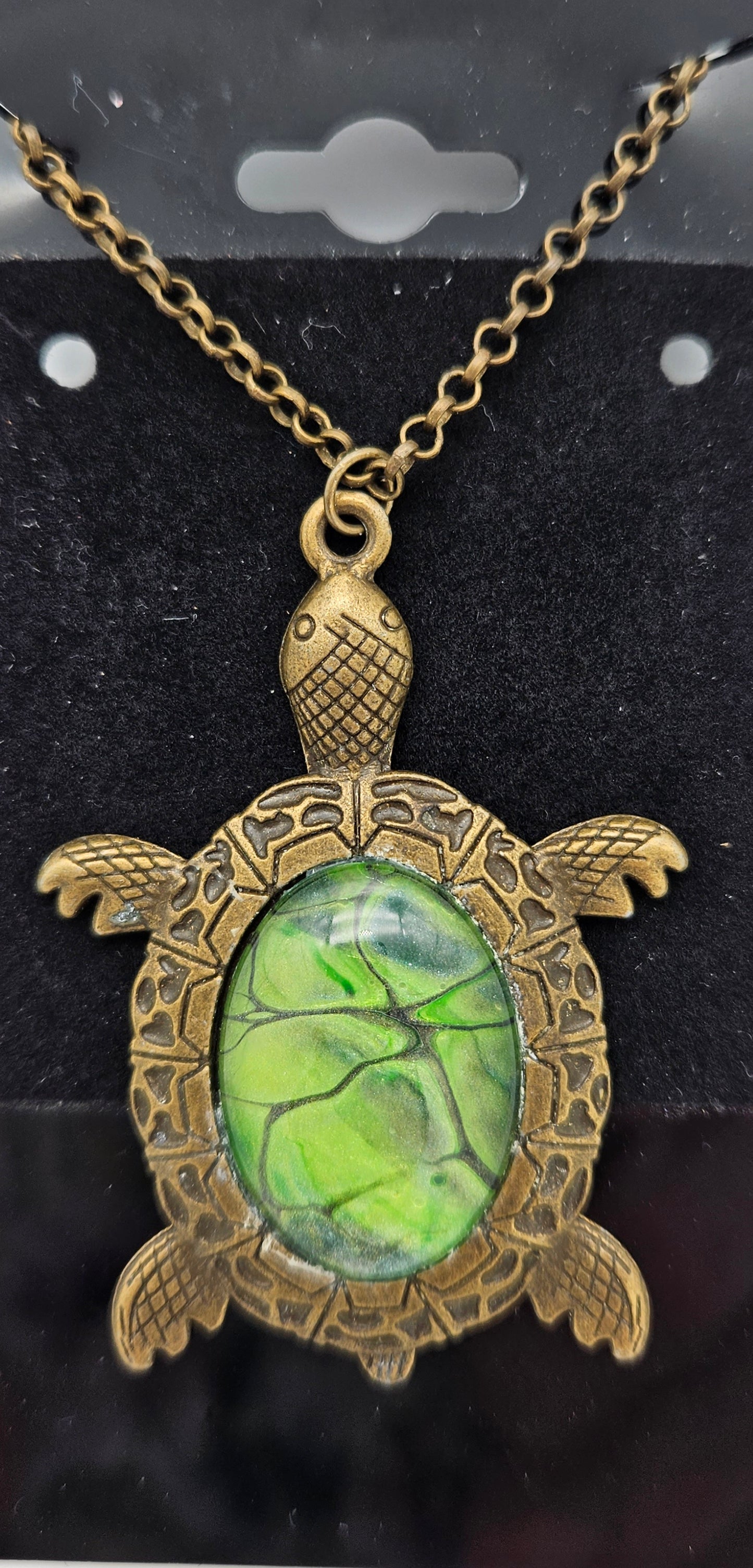 Pendant - Bronze Turtle - green & bronze cabochon