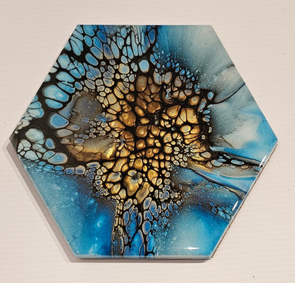 Trivet - Large Hexagon - Blue/Gold 1