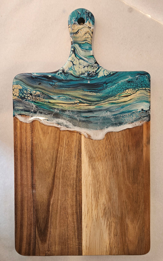 16 X 9 Acacia Serving Board - Green/Gold