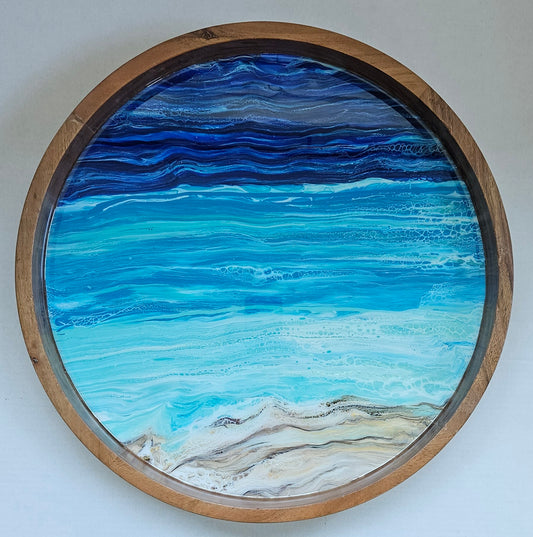 18" Acacia Lazy Susan - Night Beach