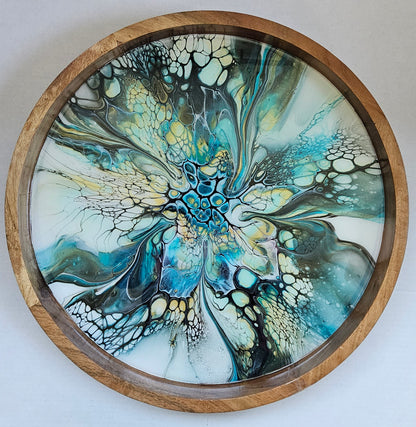 18" Acacia Lazy Susan - Cobalt Flash