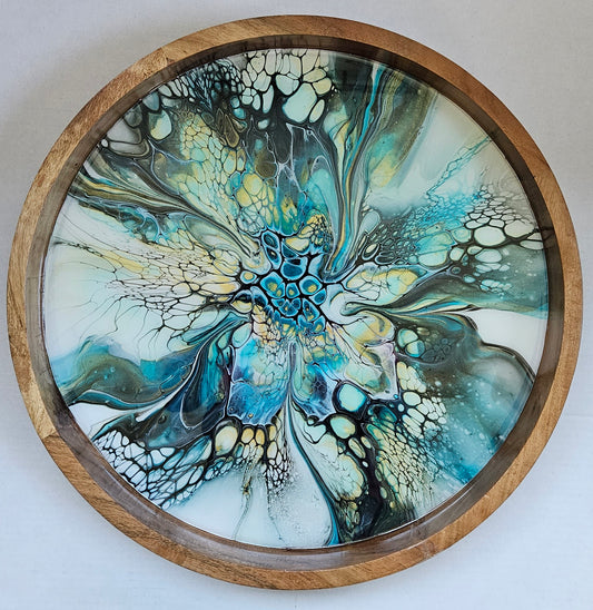 18" Acacia Lazy Susan - Cobalt Flash