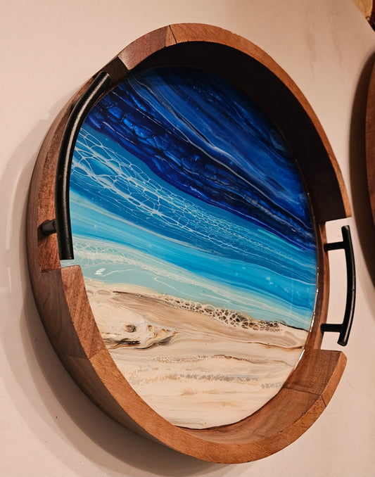 12" Round Serving Tray w/ Metal Handles - Night Beach 3