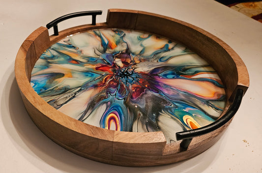 12" Round Serving Tray w/ Metal Handles - Colorfest 4