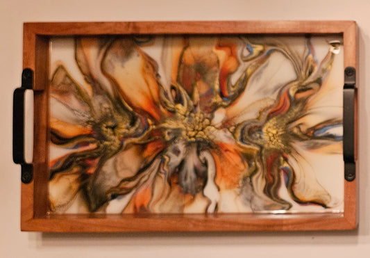 10 x 16 Acacia Serving Tray - Golden Waterfall 1