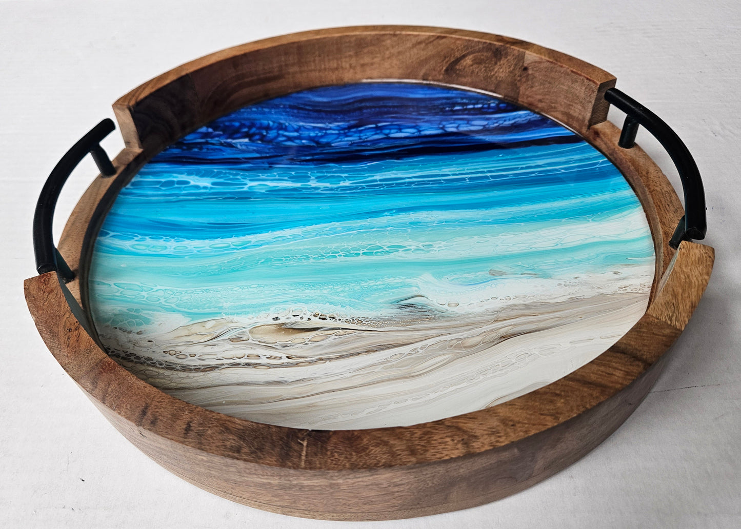 12" Round Serving Tray w/ Metal Handles - Night Beach 5