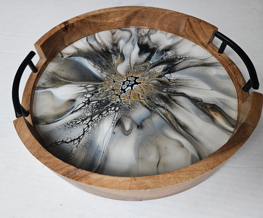 12" Round Serving Tray w/ Metal Handles - Naturally Metallic 4