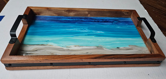10 x 16 Acacia Serving Tray - Night Beach
