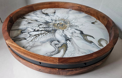 18" Acacia Lazy Susan - Naturally Metallic 1