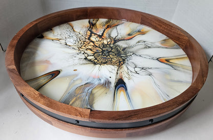 18" Acacia Lazy Susan - Golden Waterfall 1