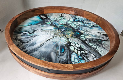 18" Acacia Lazy Susan - Cobalt Flash 1