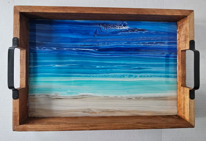 12 x 18 Acacia Serving Tray - Night Beach 1