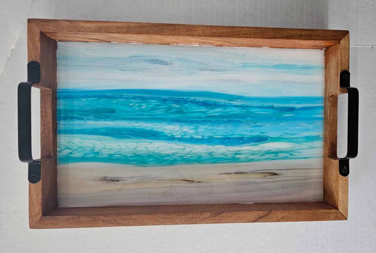 10 x 16 Acacia Serving Tray - Bermuda Beach 2