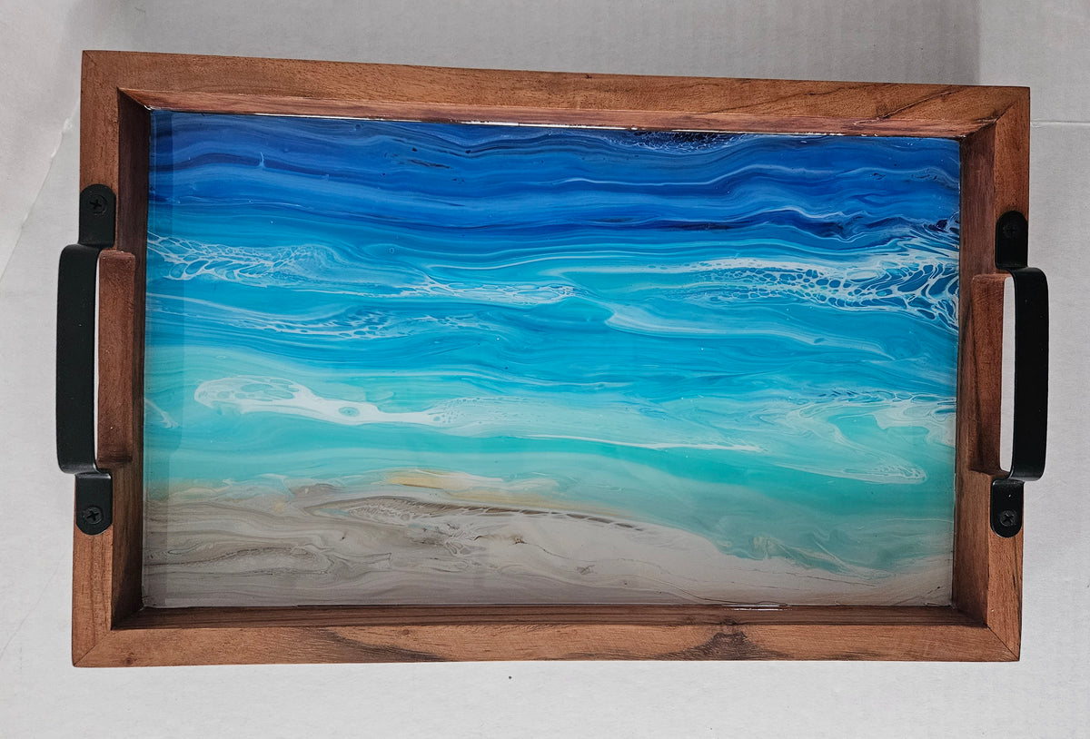 10 x 16 Acacia Serving Tray - Night Beach 1