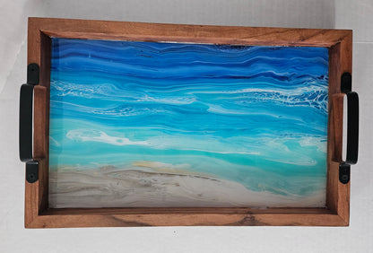 10 x 16 Acacia Serving Tray - Night Beach 1