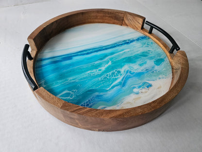 12" Rnd Tray w Metal Handle - Bermuda Beach 1