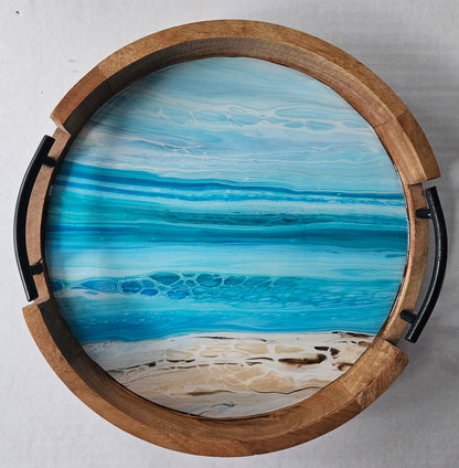 12" Rnd Tray w Metal Handle - Bermuda Beach 2