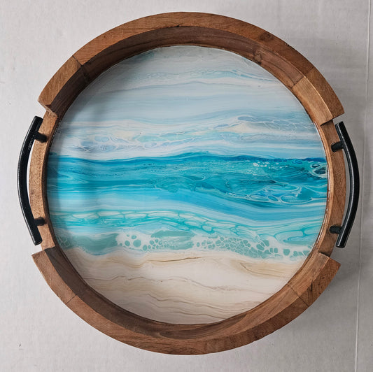 12" Rnd Tray w Metal Handle - Bermuda Beach 3