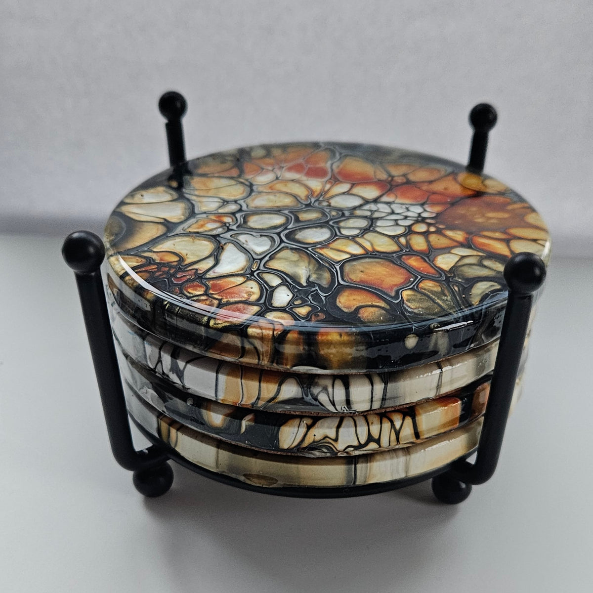 Coaster - Set of 4, Rnd w Holder - Autumn Harvest