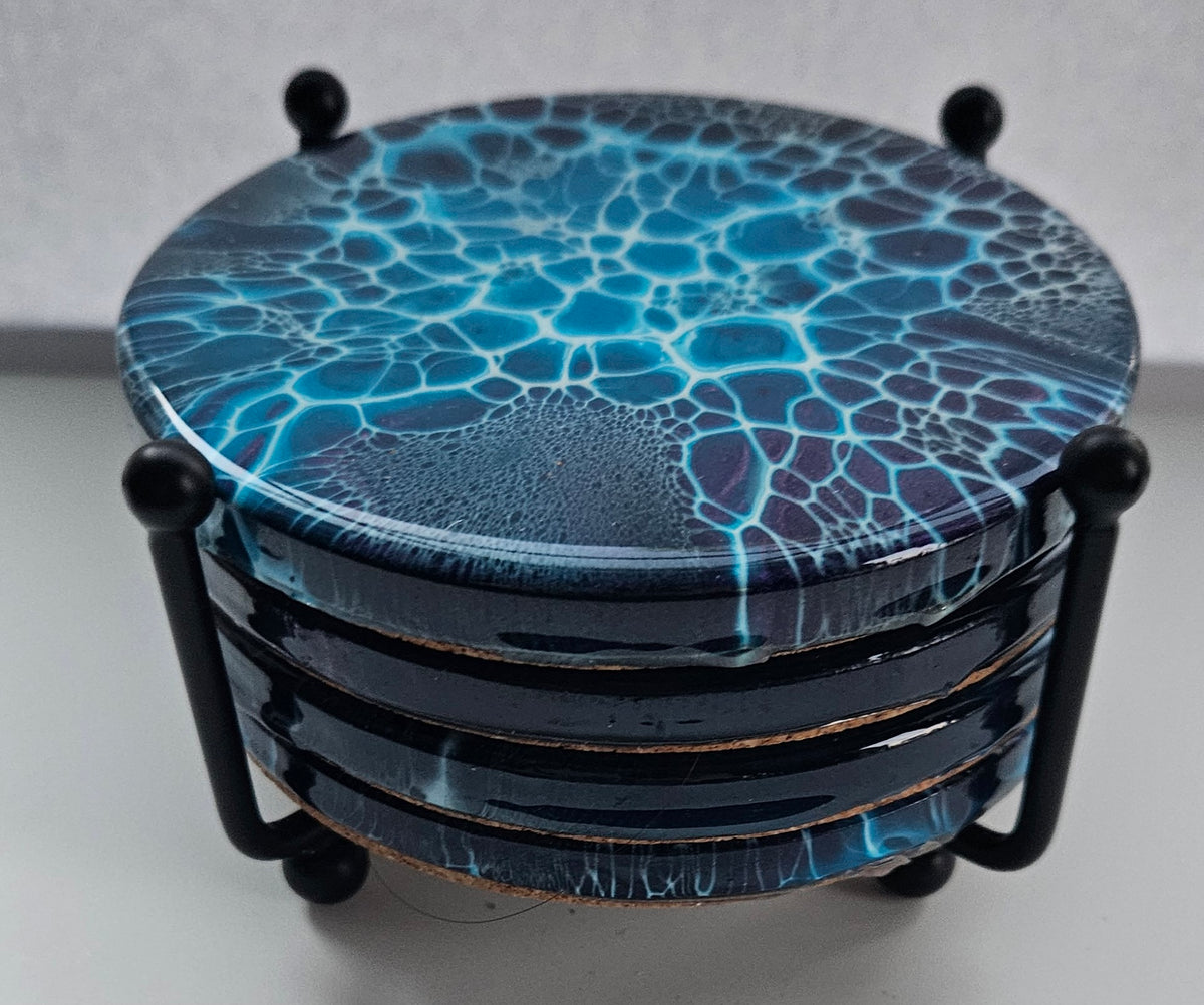 Coaster - Set of 4, Rnd w Holder - Crescendo Rain