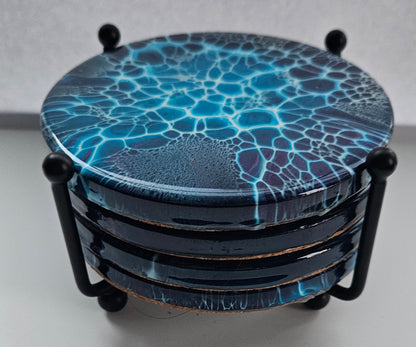 Coaster - Set of 4, Rnd w Holder - Crescendo Rain