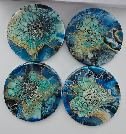 Coaster - Set of 4, Rnd w Holder - Cobalt Flash