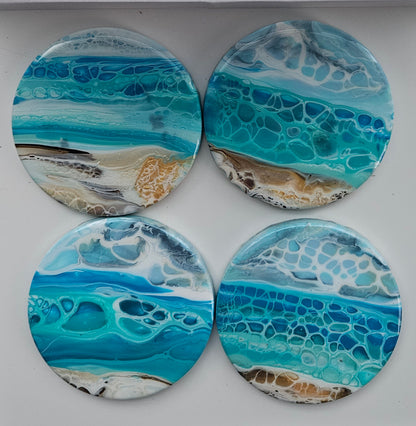 Coaster - Set of 4, Rnd w Holder - Bermuda Beach