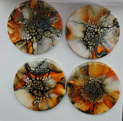 Coaster - Set of 4, Rnd w Holder - Golden Waterfall