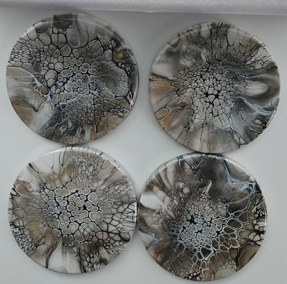 Coaster - Set of 4, Rnd w Holder - Naturally Metallic