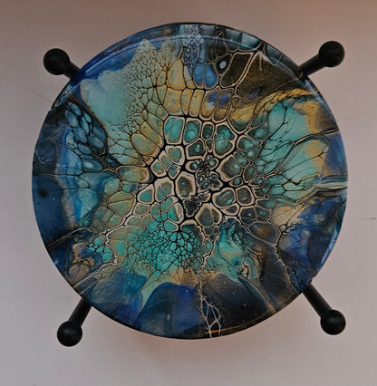 Coaster - Set of 4, Rnd w Holder - Cobalt Flash
