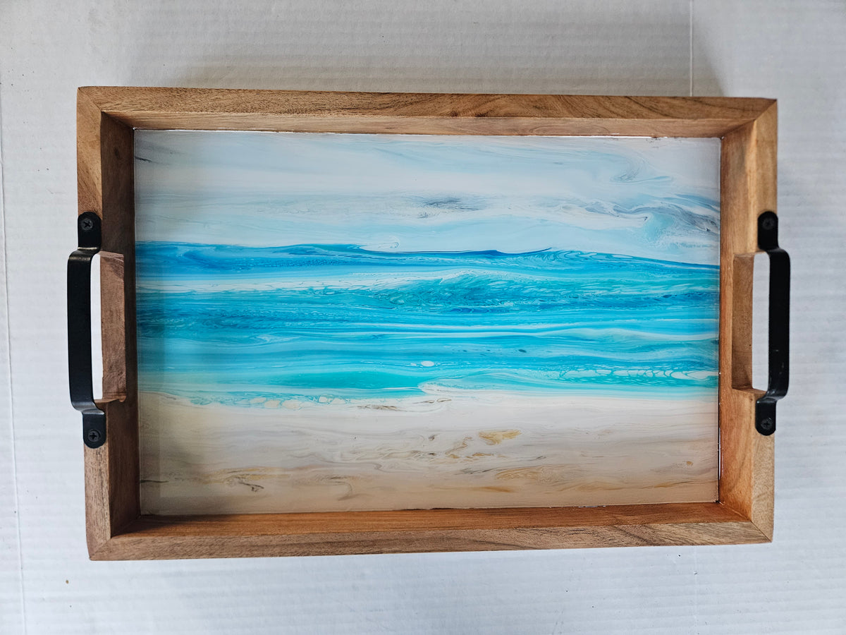 12 x 18 Acacia Serving Tray - Bermuda Beach 1