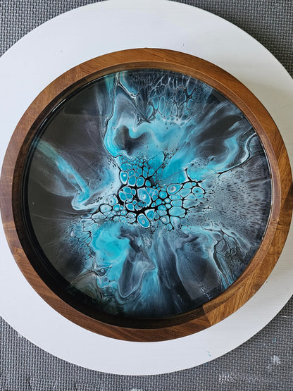 12" Acacia Lazy Susan - Teal/White