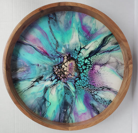 18" Acacia Lazy Susan - Green/Purple