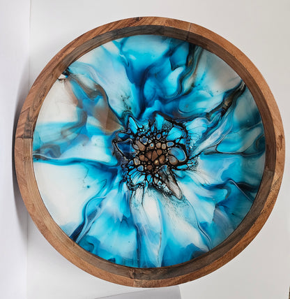 18" Acacia Lazy Susan - Blue