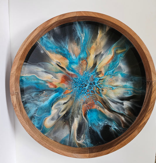 18" Acacia Lazy Susan - Blue/Rust