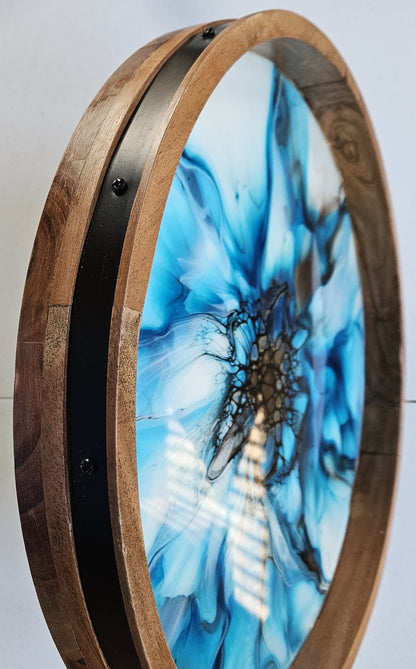 18" Acacia Lazy Susan - Blue