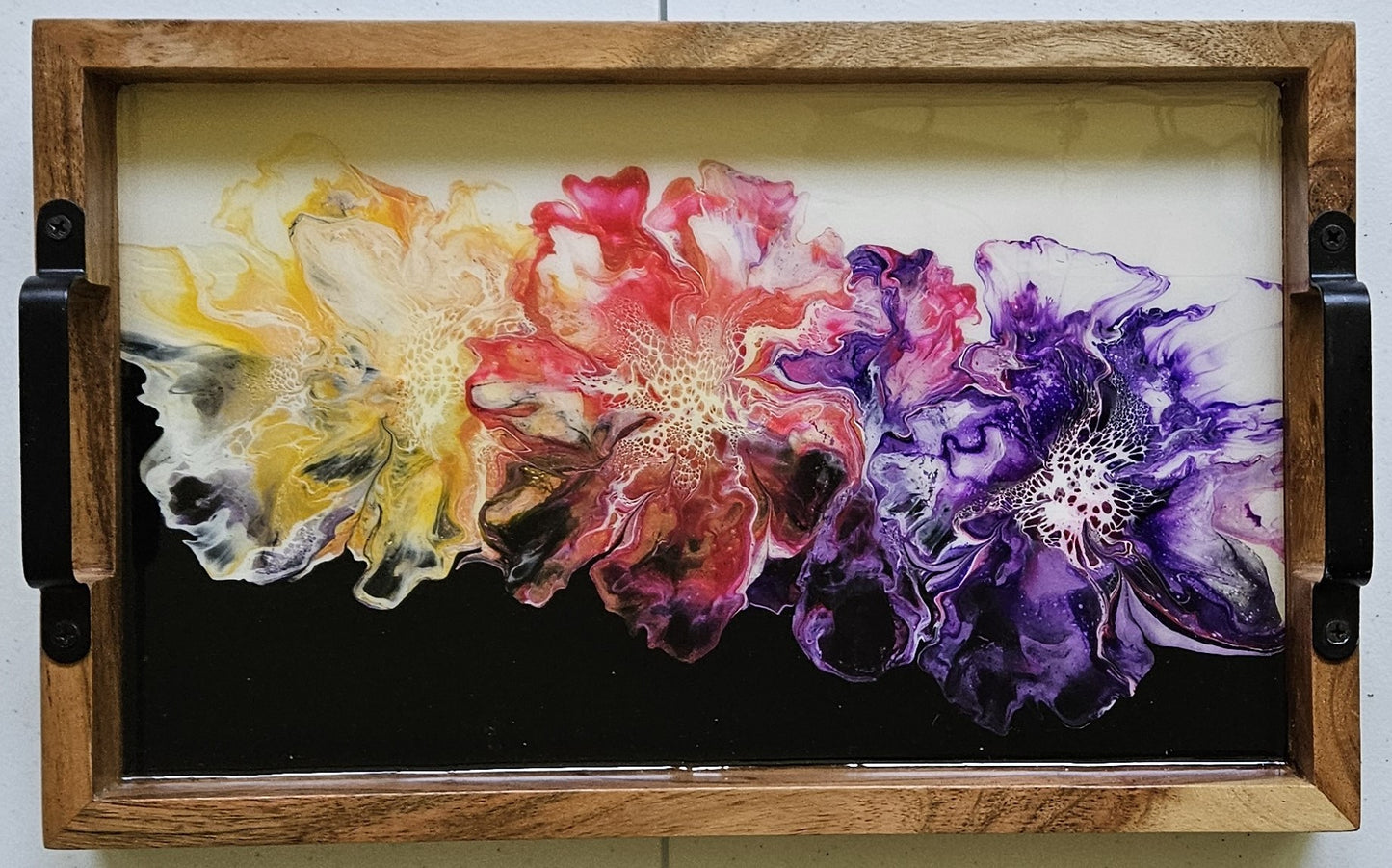 10 x 16 Acacia Serving Tray - Yellow/Pink/Purple