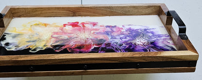 10 x 16 Acacia Serving Tray - Yellow/Pink/Purple
