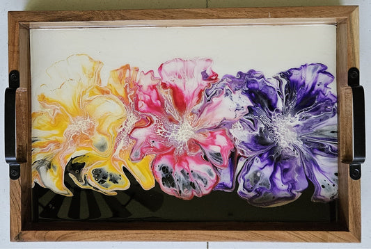 12 x 18 Acacia Serving Tray - Yellow/Pink/Purple