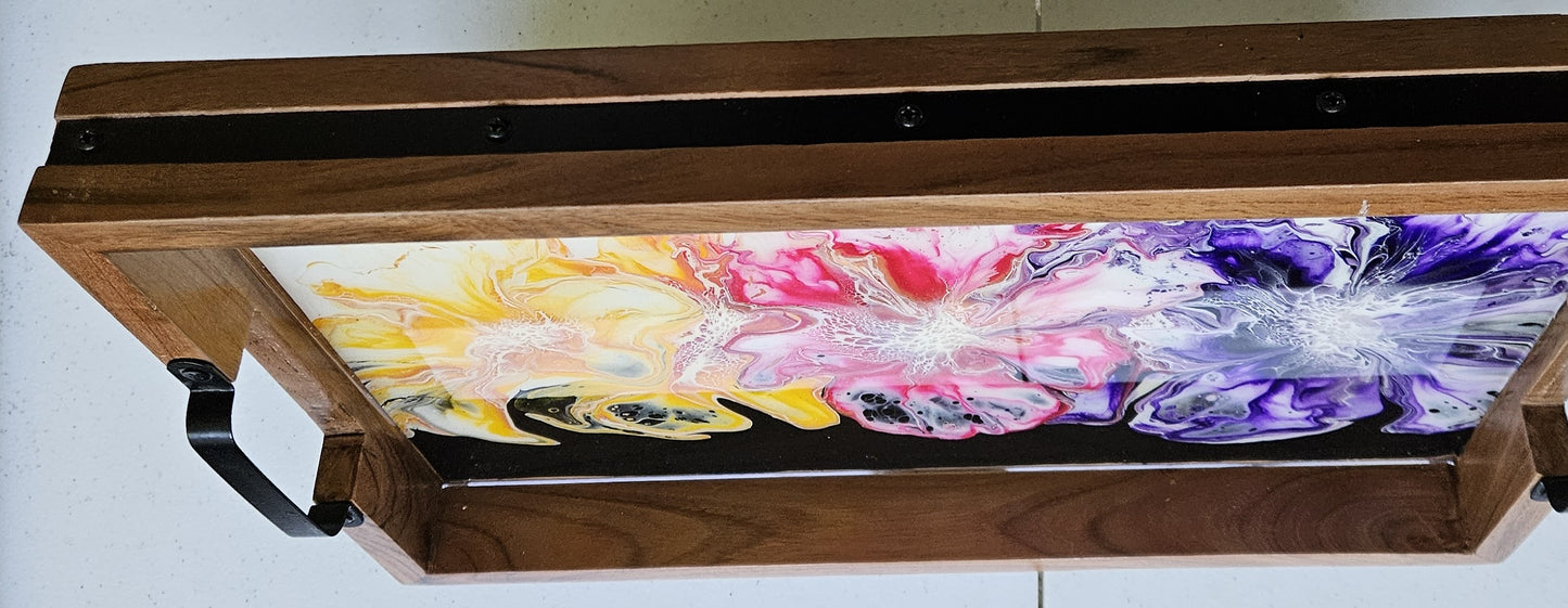 12 x 18 Acacia Serving Tray - Yellow/Pink/Purple
