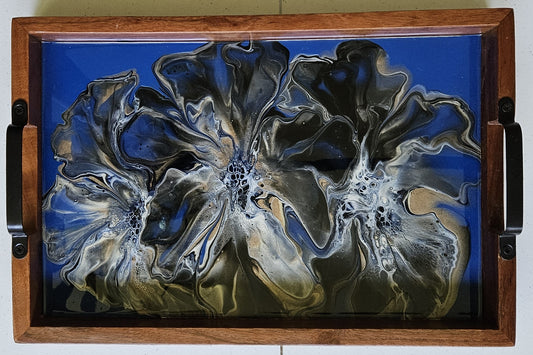 12 x 18 Acacia Serving Tray - Dark Blue