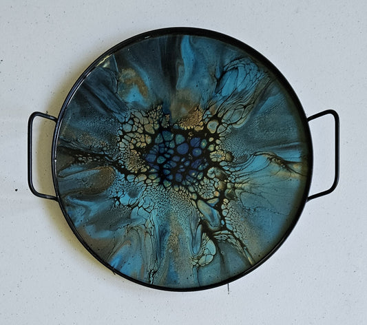 12" Round Serving Tray - Blue/Green 2